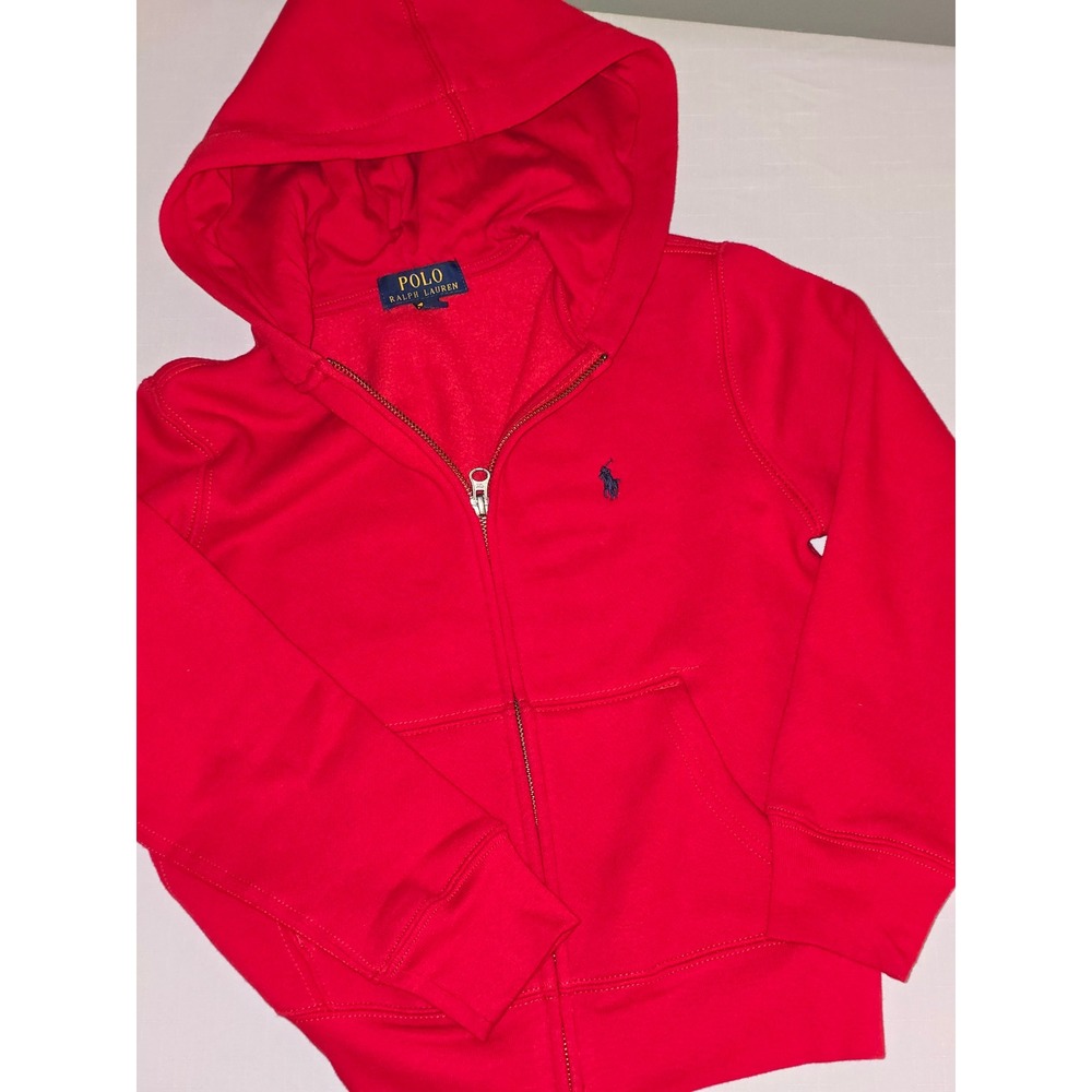 Polo Ralph Lauren Kids Red Full Zip Fleece Hoodie Sweatshirt Size Small 8